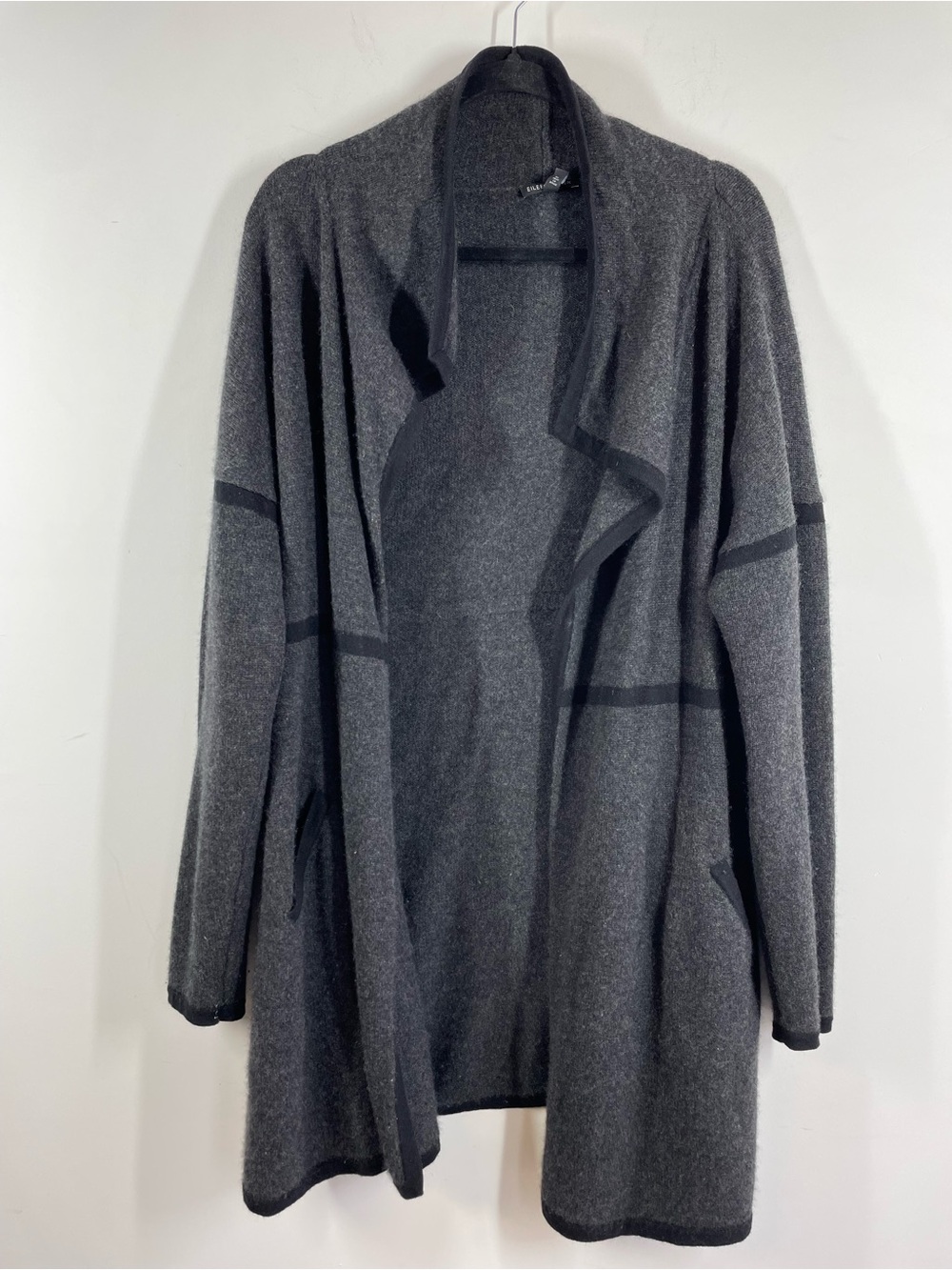 Eileen Fisher 100% Cashmere Cardigan XL Grey Open Front Quiet Luxury Cozy Chic